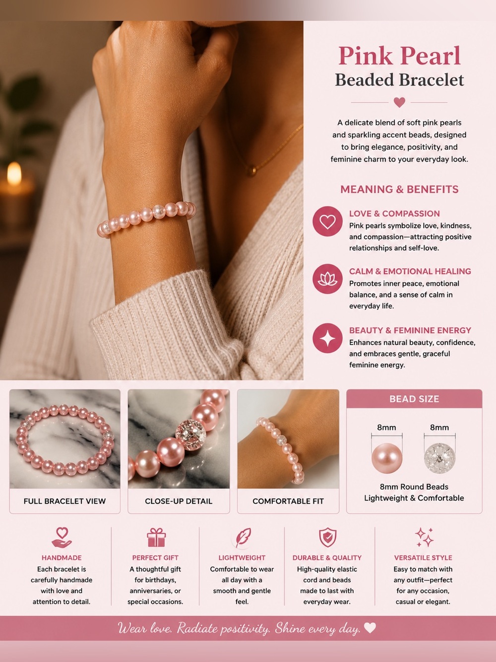 Pink Pearl Beaded Bracelet
